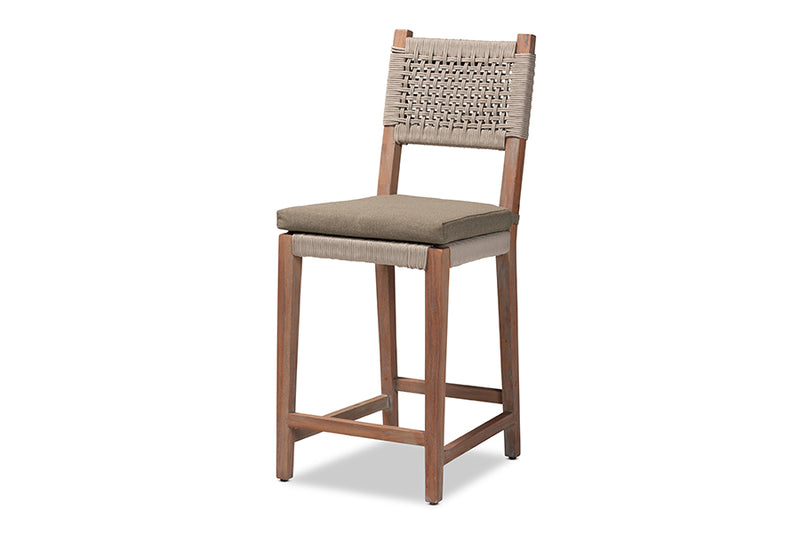 Diana Gray Woven Rope Mahogany Counter Stool iHome Studio