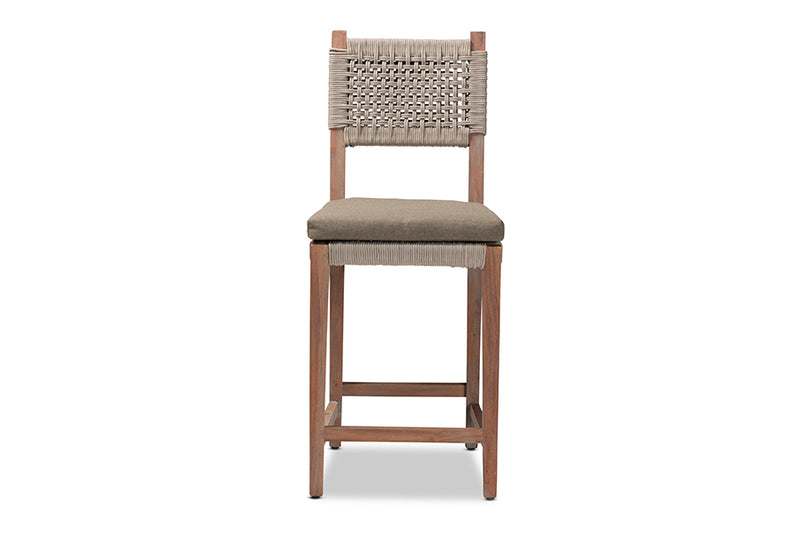 Diana Gray Woven Rope Mahogany Counter Stool iHome Studio