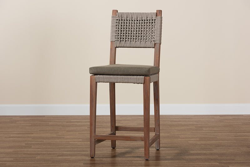 Diana Gray Woven Rope Mahogany Counter Stool iHome Studio