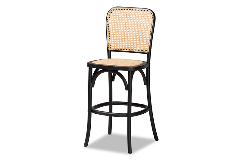 Valerie Brown Woven Rattan Black Wood Cane Counter Stool iHome Studio