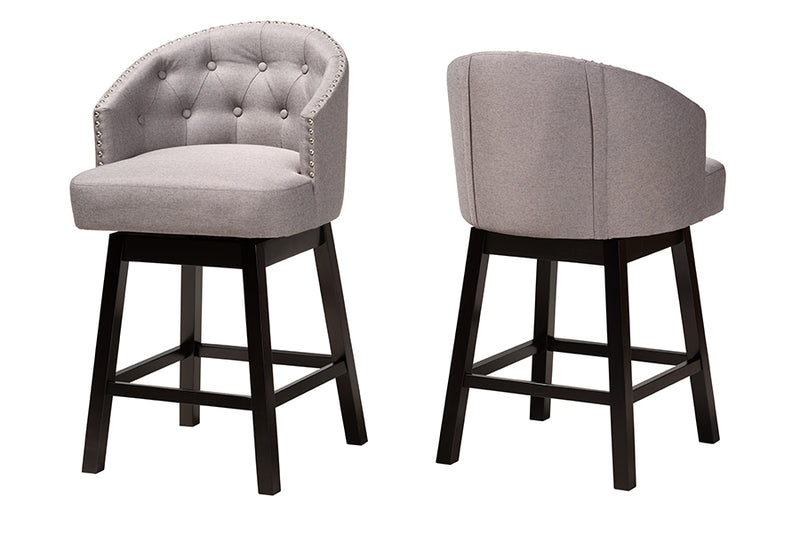 Juliet 2pcs Gray Fabric Espresso Brown Finished Wood Swivel Counter Stool iHome Studio