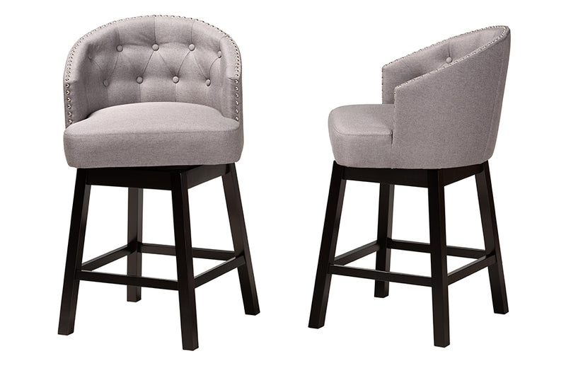 Juliet 2pcs Gray Fabric Espresso Brown Finished Wood Swivel Counter Stool iHome Studio