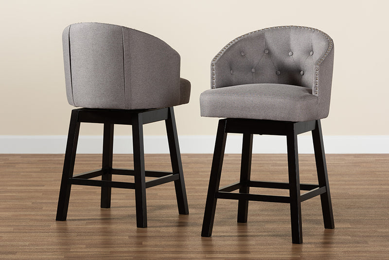 Juliet 2pcs Gray Fabric Espresso Brown Finished Wood Swivel Counter Stool iHome Studio