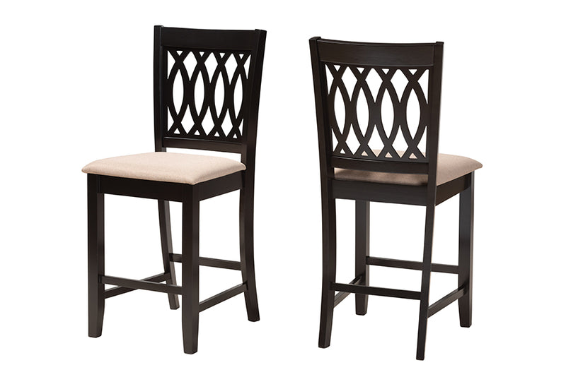 Thomas 2pcs Beige Fabric Espresso Brown Finished Wood Counter Stool iHome Studio