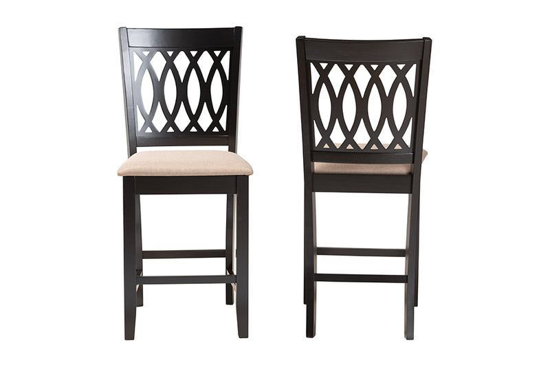 Thomas 2pcs Beige Fabric Espresso Brown Finished Wood Counter Stool iHome Studio