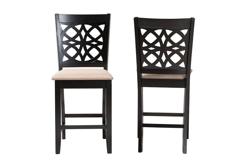 Michael 2pcs Beige Fabric Dark Brown Finished Wood Counter Stool iHome Studio