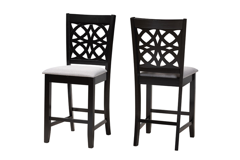 Michael 2pcs Gray Fabric Dark Brown Finished Wood Counter Stool iHome Studio