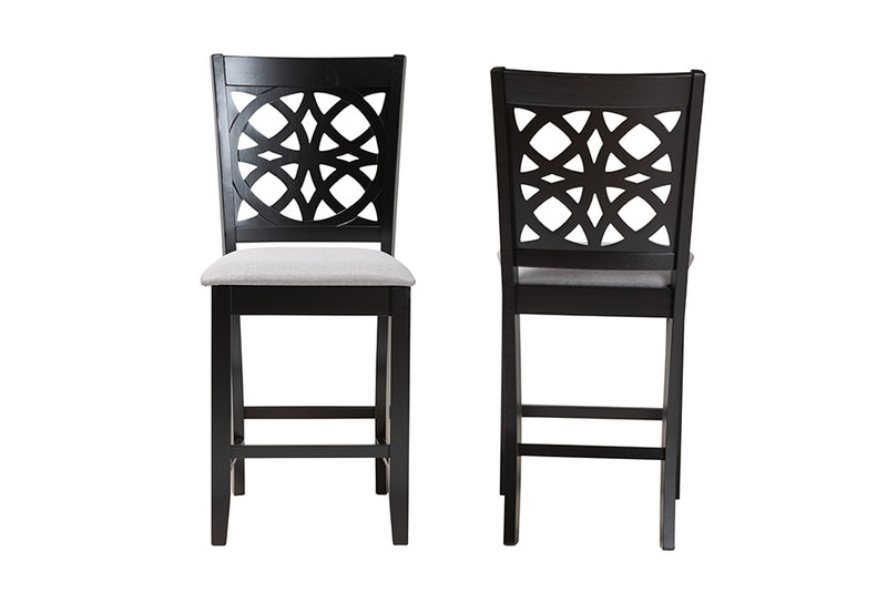 Michael 2pcs Gray Fabric Dark Brown Finished Wood Counter Stool iHome Studio