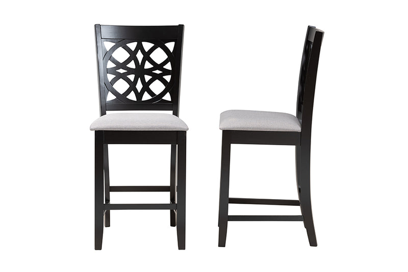 Michael 2pcs Gray Fabric Dark Brown Finished Wood Counter Stool iHome Studio