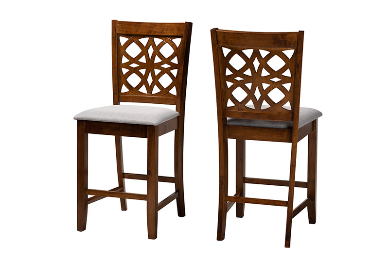 Michael 2pcs Gray Fabric Walnut Brown Finished Wood Counter Stool iHome Studio