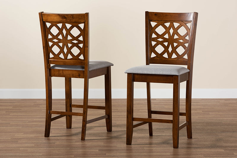 Michael 2pcs Gray Fabric Walnut Brown Finished Wood Counter Stool iHome Studio