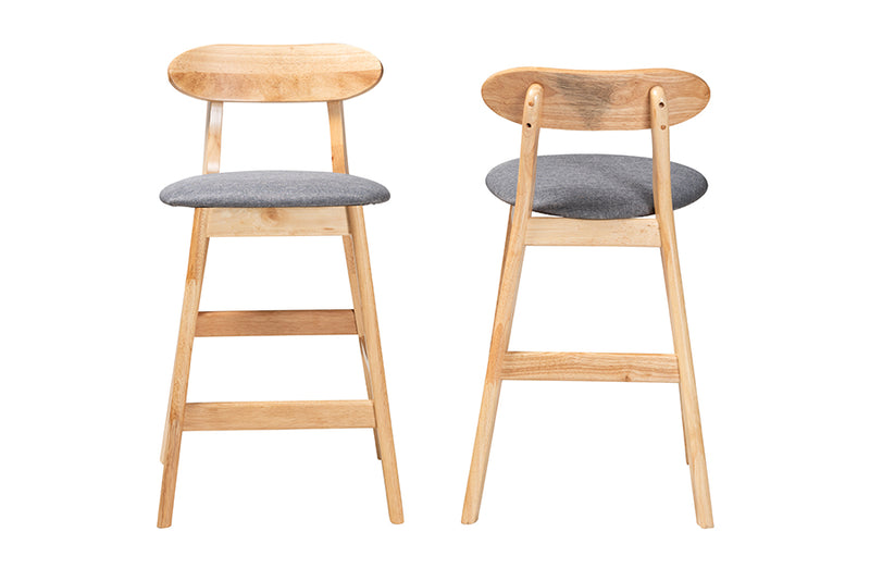 Logan 2pcs Gray Fabric Natural Brown Finished Wood Counter Stool iHome Studio