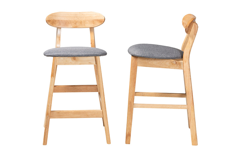 Logan 2pcs Gray Fabric Natural Brown Finished Wood Counter Stool iHome Studio