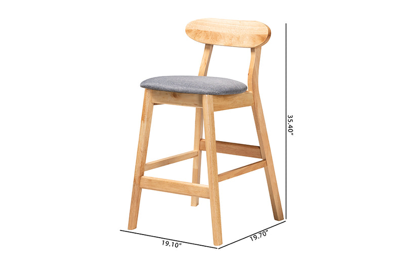 Logan 2pcs Gray Fabric Natural Brown Finished Wood Counter Stool iHome Studio