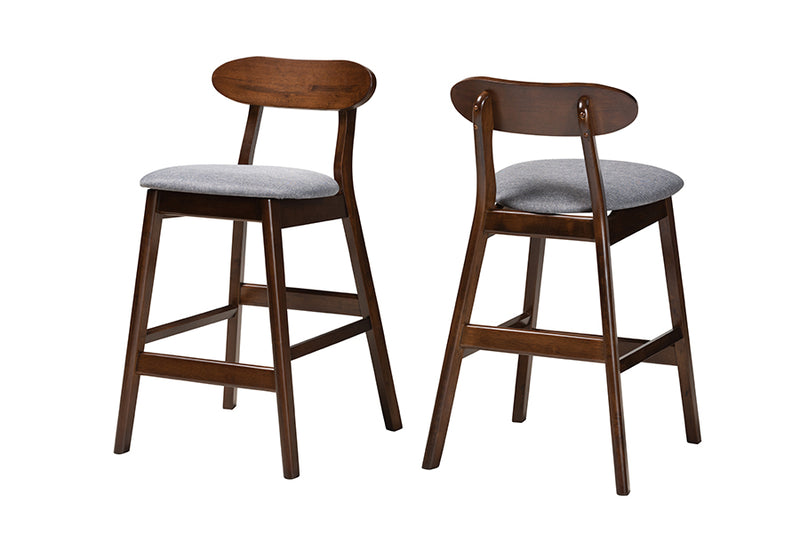 Logan 2pcs Gray Fabric Dirty Oak Finished Wood Counter Stool iHome Studio