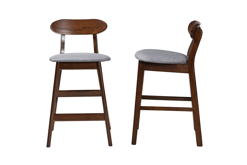 Logan 2pcs Gray Fabric Dirty Oak Finished Wood Counter Stool iHome Studio