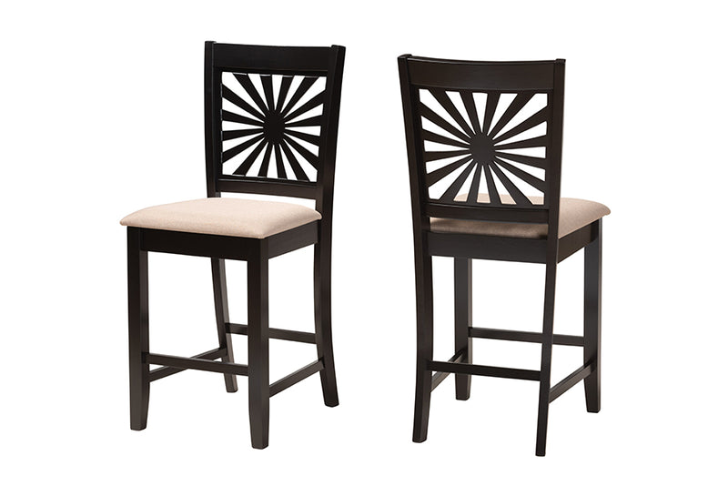 Mason 2pcs Beige Fabric Espresso Brown Finished Wood Counter Stool iHome Studio