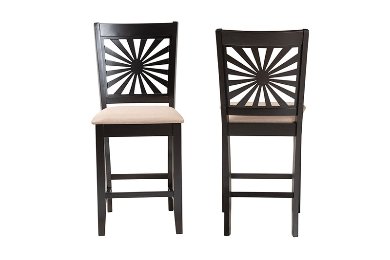 Mason 2pcs Beige Fabric Espresso Brown Finished Wood Counter Stool iHome Studio