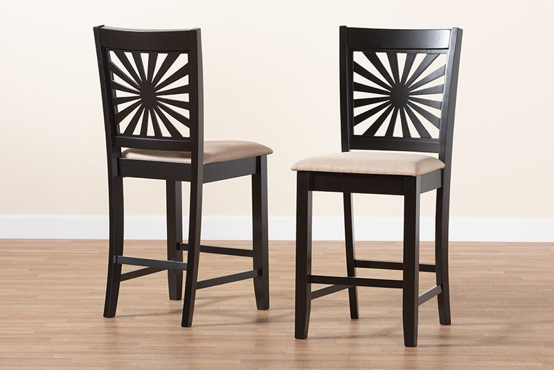 Mason 2pcs Beige Fabric Espresso Brown Finished Wood Counter Stool iHome Studio