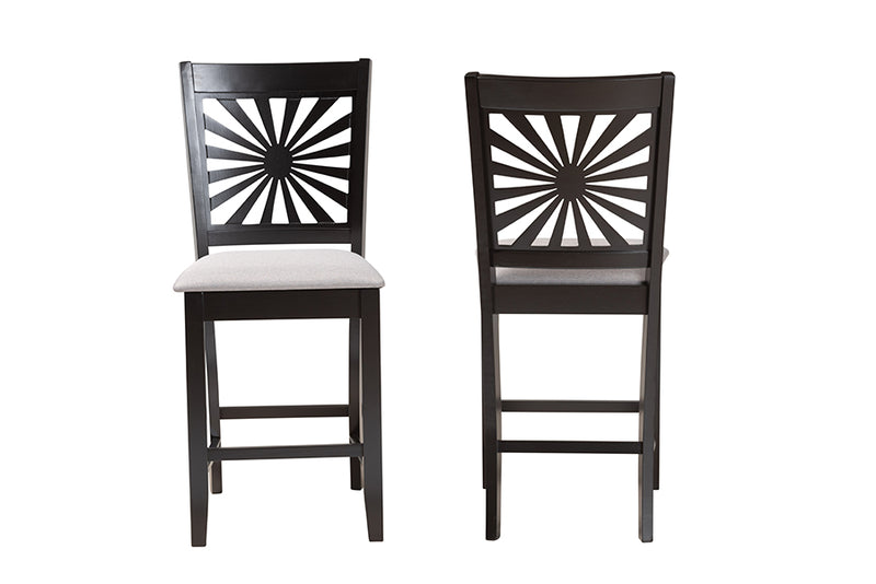 Mason 2pcs Gray Fabric Espresso Brown Finished Wood Counter Stool iHome Studio