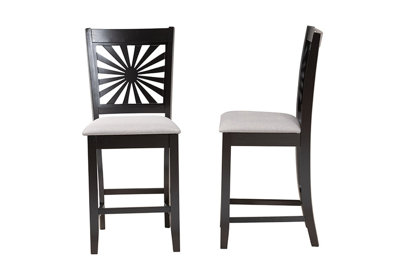 Mason 2pcs Gray Fabric Espresso Brown Finished Wood Counter Stool iHome Studio