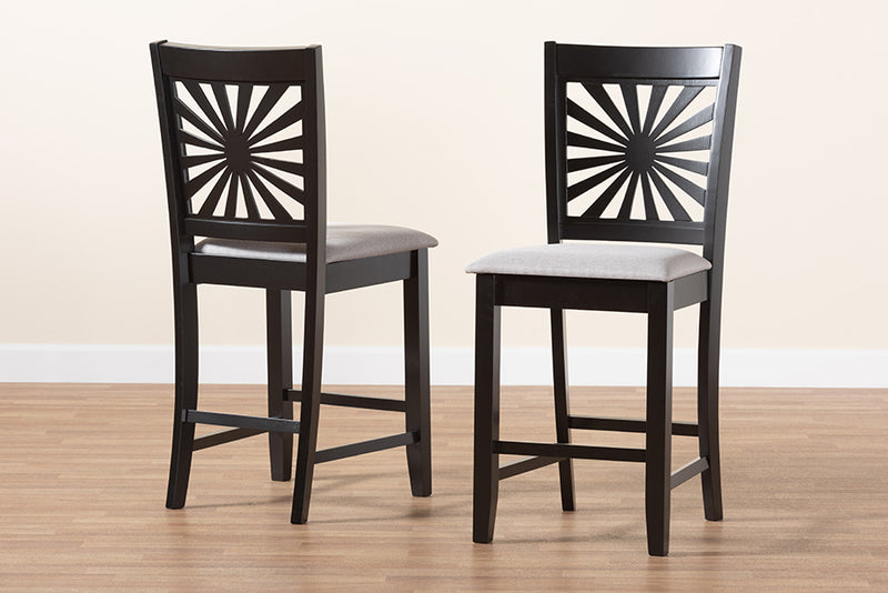 Mason 2pcs Gray Fabric Espresso Brown Finished Wood Counter Stool iHome Studio