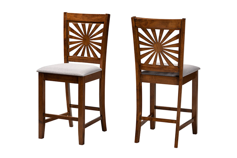 Mason 2pcs Gray Fabric Walnut Brown Finished Wood Counter Stool iHome Studio