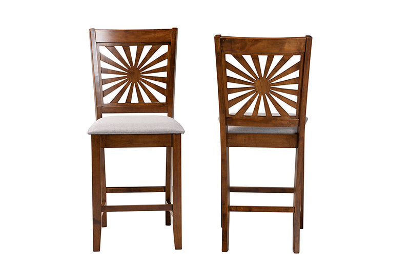 Mason 2pcs Gray Fabric Walnut Brown Finished Wood Counter Stool iHome Studio