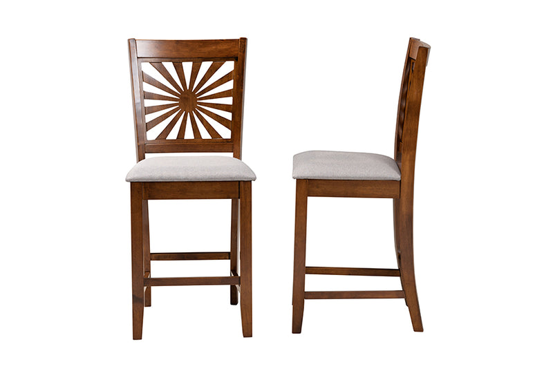 Mason 2pcs Gray Fabric Walnut Brown Finished Wood Counter Stool iHome Studio