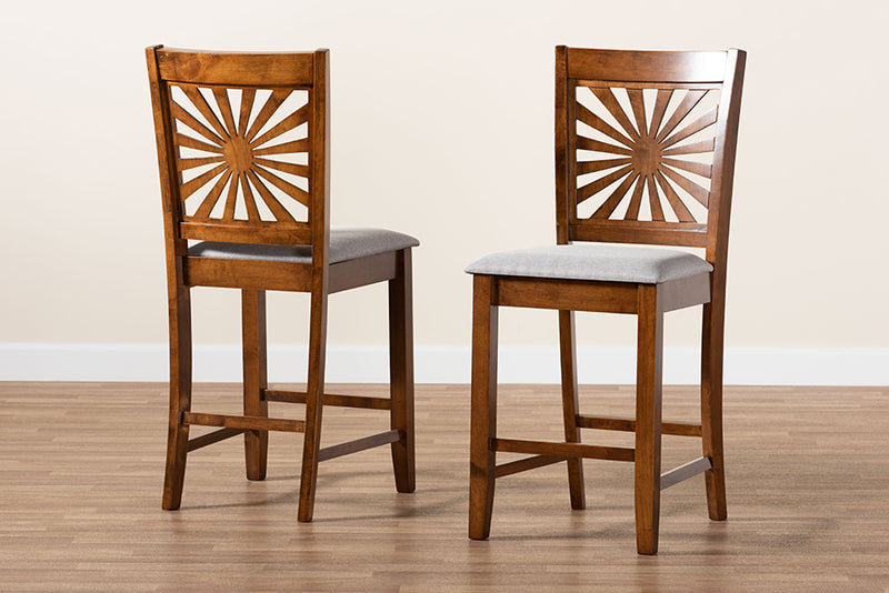 Mason 2pcs Gray Fabric Walnut Brown Finished Wood Counter Stool iHome Studio