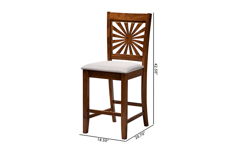 Mason 2pcs Gray Fabric Walnut Brown Finished Wood Counter Stool iHome Studio