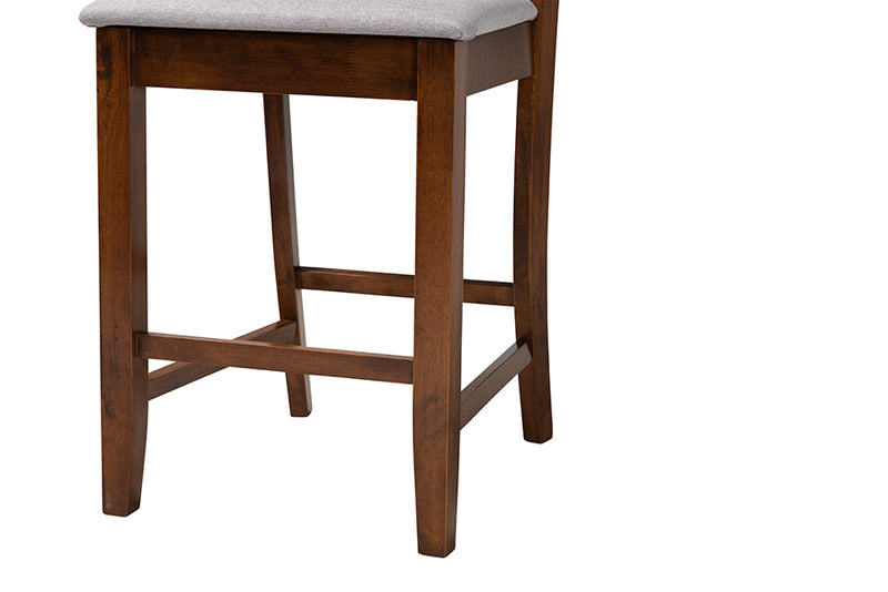 Oliver 2pcs Gray Fabric Walnut Brown Finished Wood Counter Stool iHome Studio