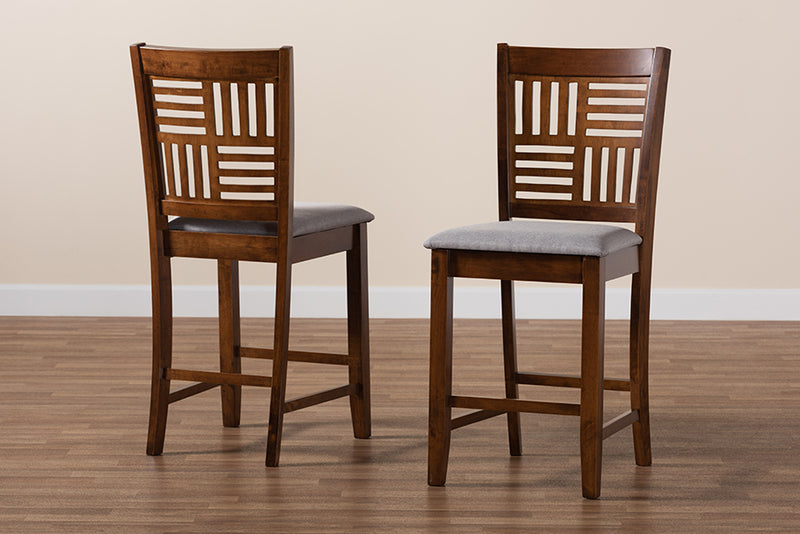 Oliver 2pcs Gray Fabric Walnut Brown Finished Wood Counter Stool iHome Studio