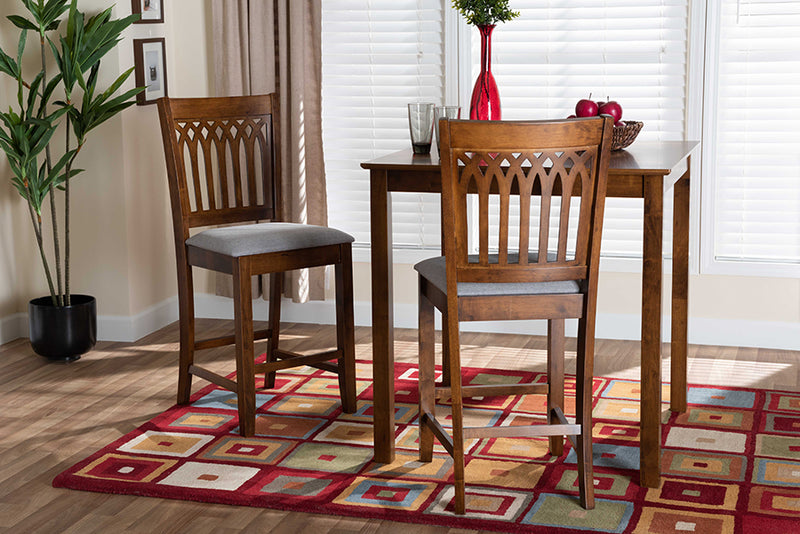 Lucas 2pcs Gray Fabric Walnut Brown Finished Wood Counter Stool iHome Studio