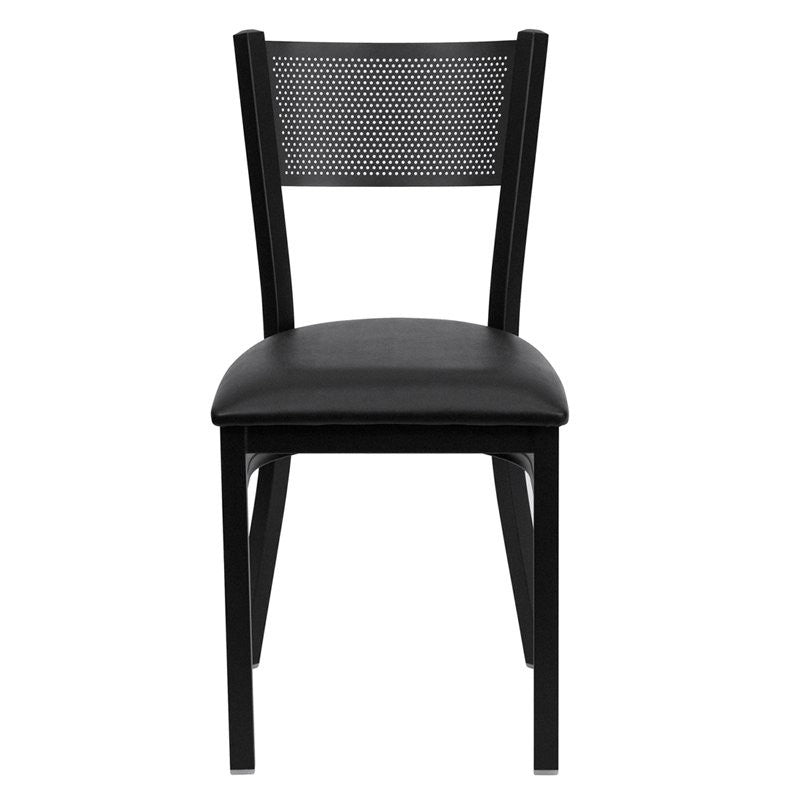 Dyersburg Metal Chair Black Grid Back, Black Vinyl Seat
