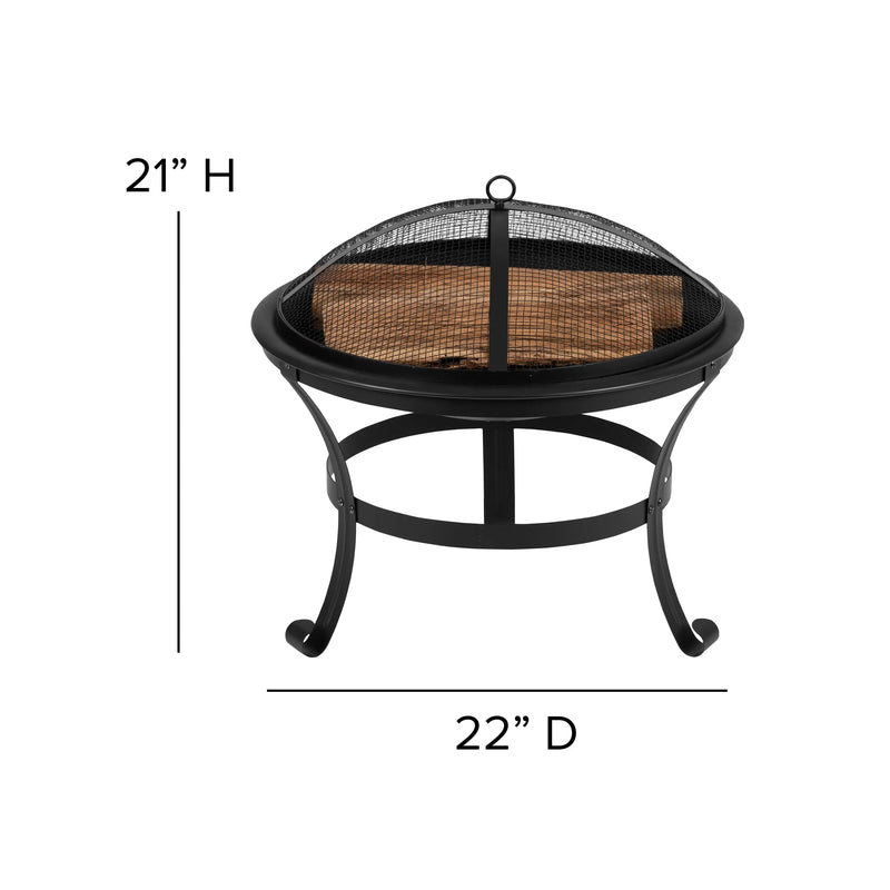 22" Round Wood Burning Firepit w/Mesh Spark Screen and Poker iHome Studio