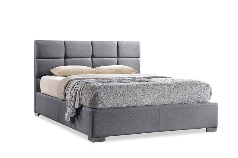 Sophie Grey Fabric Upholstered Platform Bed w/Grid Tufted Headboard (Full) iHome Studio