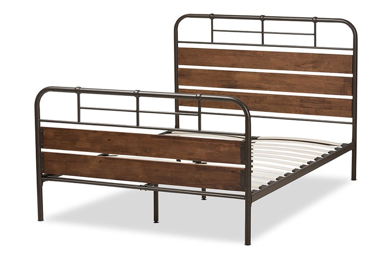 Monoco Black Finished Metal Brown Wood Platform Bed (Queen) iHome Studio