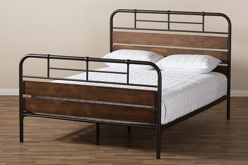 Monoco Black Finished Metal Brown Wood Platform Bed (Queen) iHome Studio