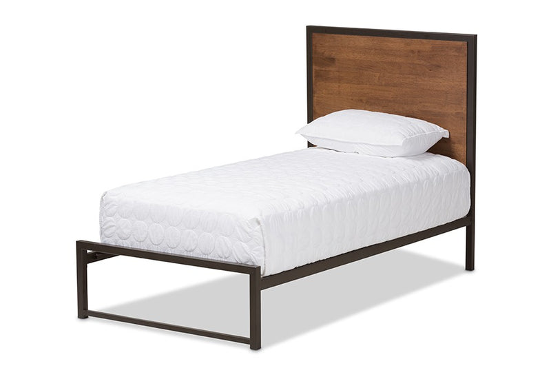 Santa Black Finished Metal Brown Wood Platform Bed (Twin) iHome Studio