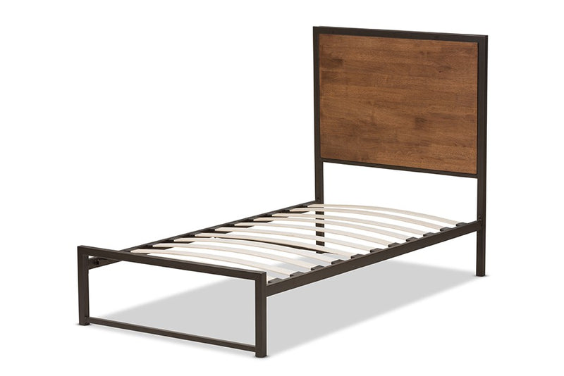 Santa Black Finished Metal Brown Wood Platform Bed (Twin) iHome Studio