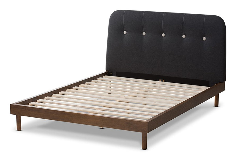 Sadie Dark Grey Fabric & Walnut Brown Finished Wood Platform Bed (Queen) iHome Studio