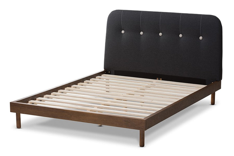 Sadie Dark Grey Fabric & Walnut Brown Finished Wood Platform Bed (King) iHome Studio