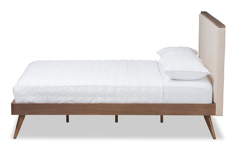 Bella Light Beige Fabric & Walnut Brown Finished Wood Platform Bed (Full) iHome Studio