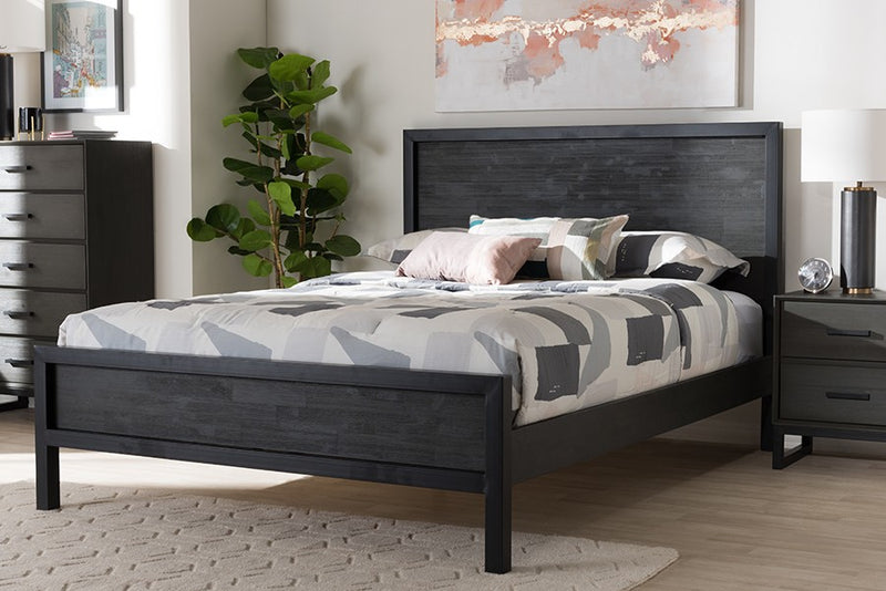 Parris Rustic Grey Wood & Black Metal Platform Bed w/Wooden Headboard (Queen) iHome Studio