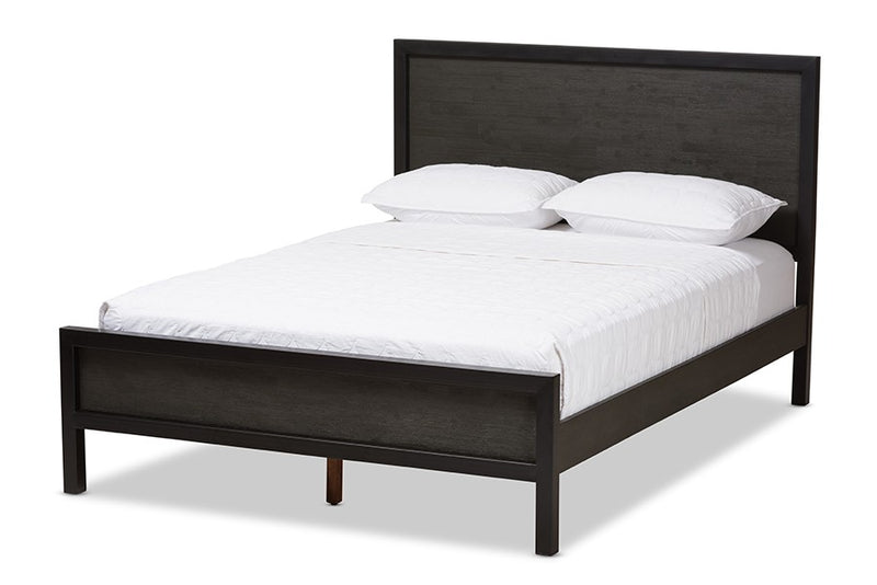 Parris Rustic Grey Wood & Black Metal Platform Bed w/Wooden Headboard (Queen) iHome Studio