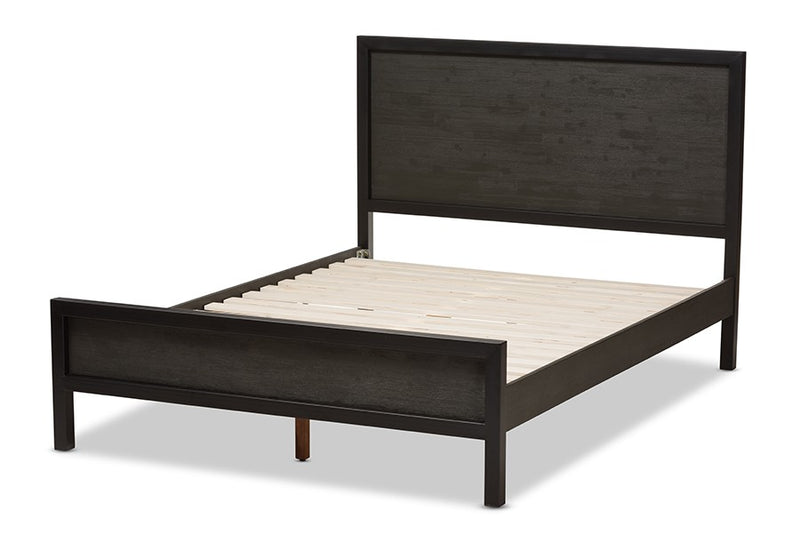 Parris Rustic Grey Wood & Black Metal Platform Bed w/Wooden Headboard (Queen) iHome Studio