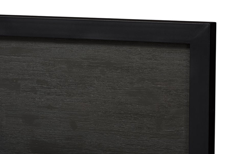 Parris Rustic Grey Wood & Black Metal Platform Bed w/Wooden Headboard (Queen) iHome Studio