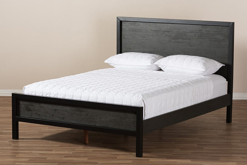 Parris Rustic Grey Wood & Black Metal Platform Bed w/Wooden Headboard (Queen) iHome Studio