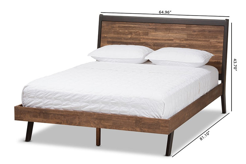 Selena Two-Tone Distressed Brown Wood Platform Bed (Queen) iHome Studio